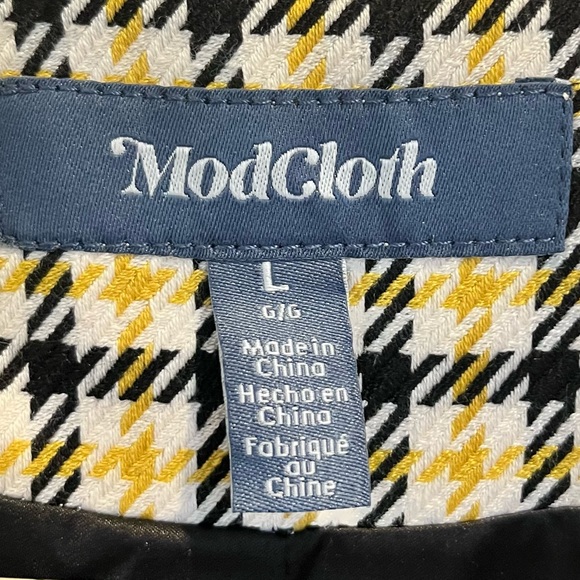 ModCloth Size L Yellow White Black Houndstooth Button up Vest with Faux Pockets - Picture 10 of 11